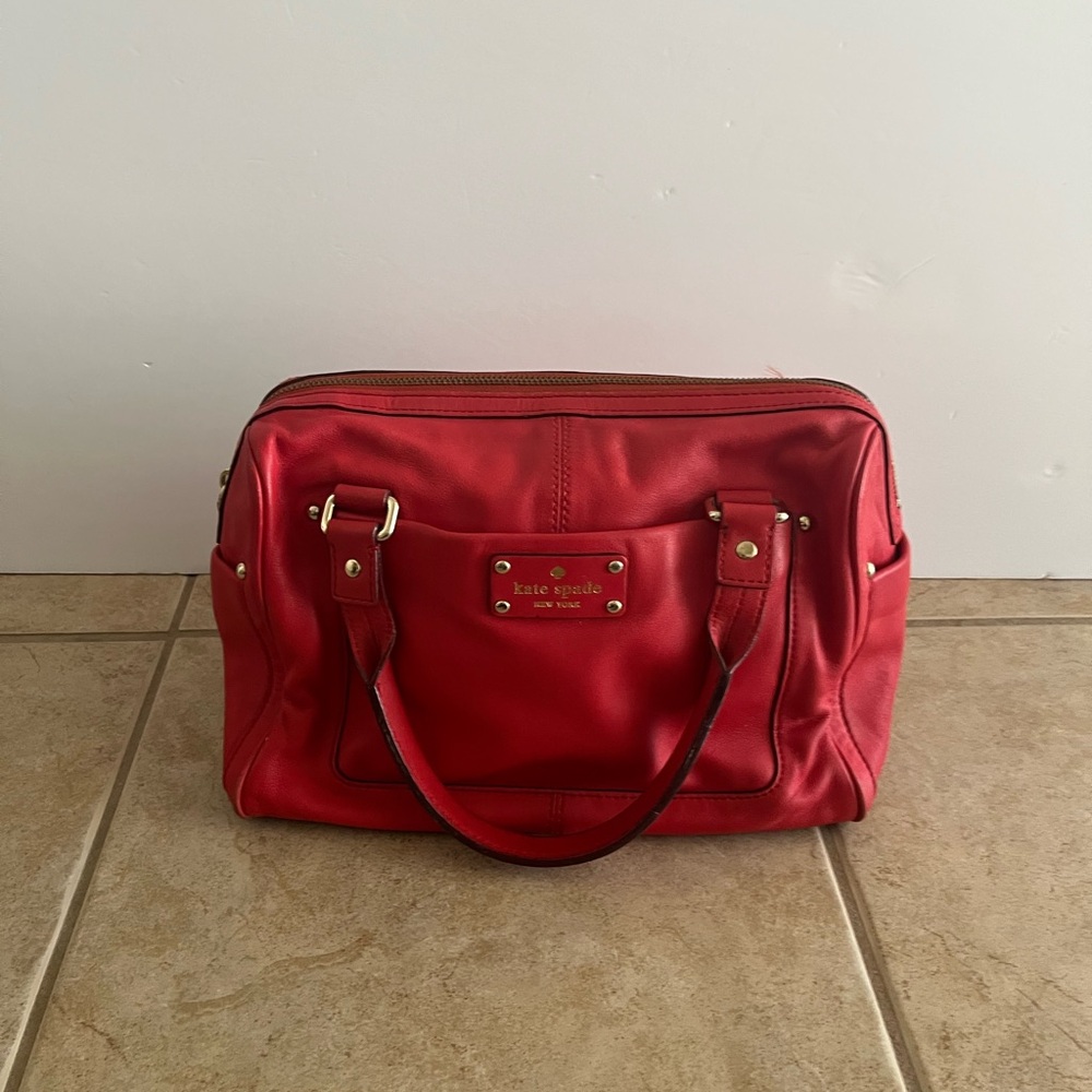 RARE Vintage Kate Spade SOFT  RED LEATHER NY Shoulder Bag Tote Satchel 2000’s